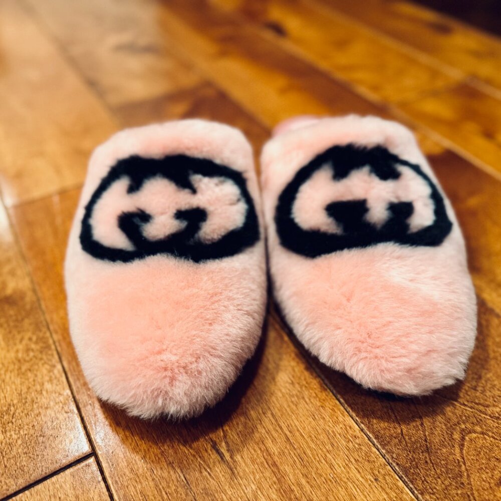 Gucci Interlocking G Faux Fur Slippers in Pink Size 41 US 11 - Picture 2 of 7